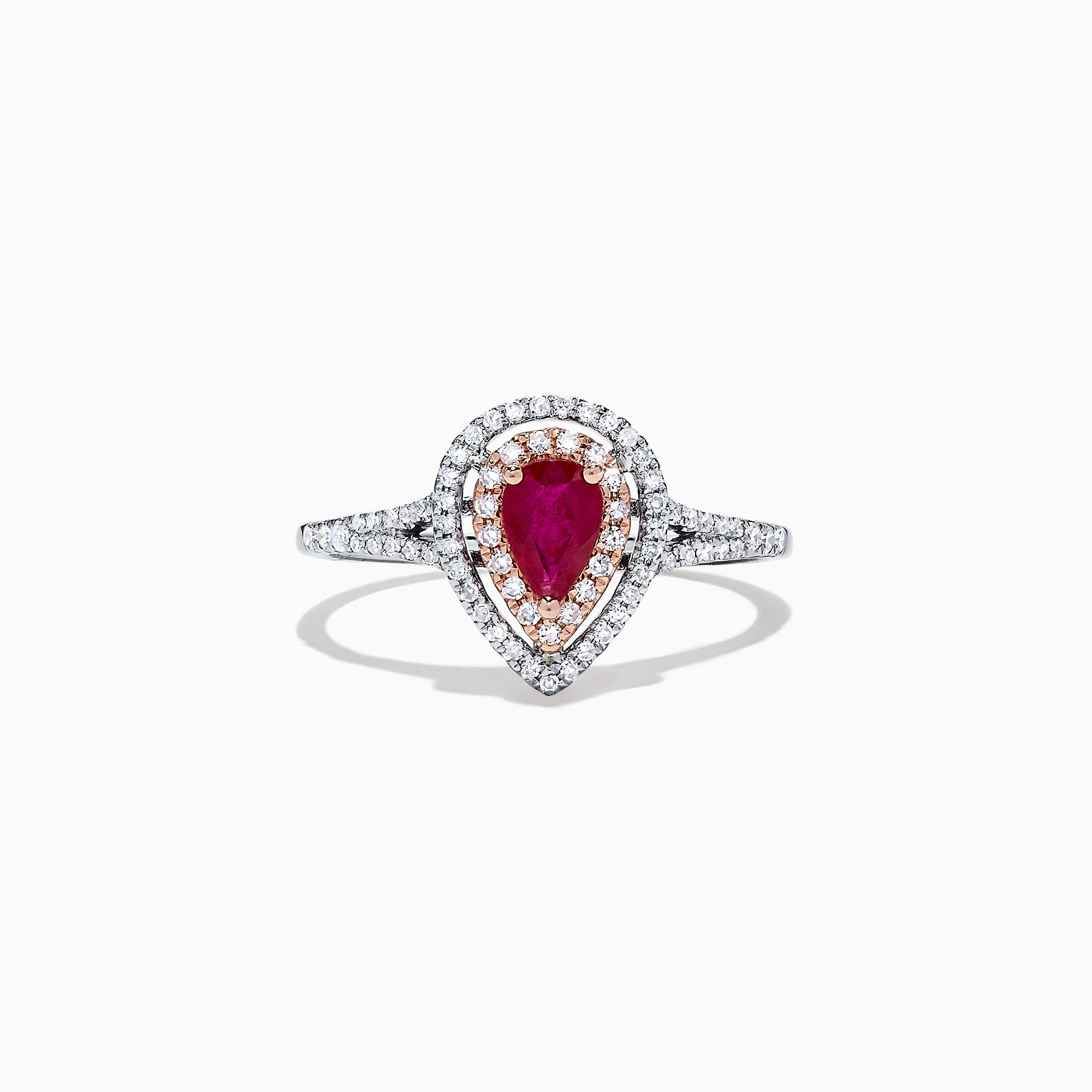 Effy Ruby Royale 14K Two Tone Gold Ruby and Diamond Pear Shaped Ring, 0.77 TCW