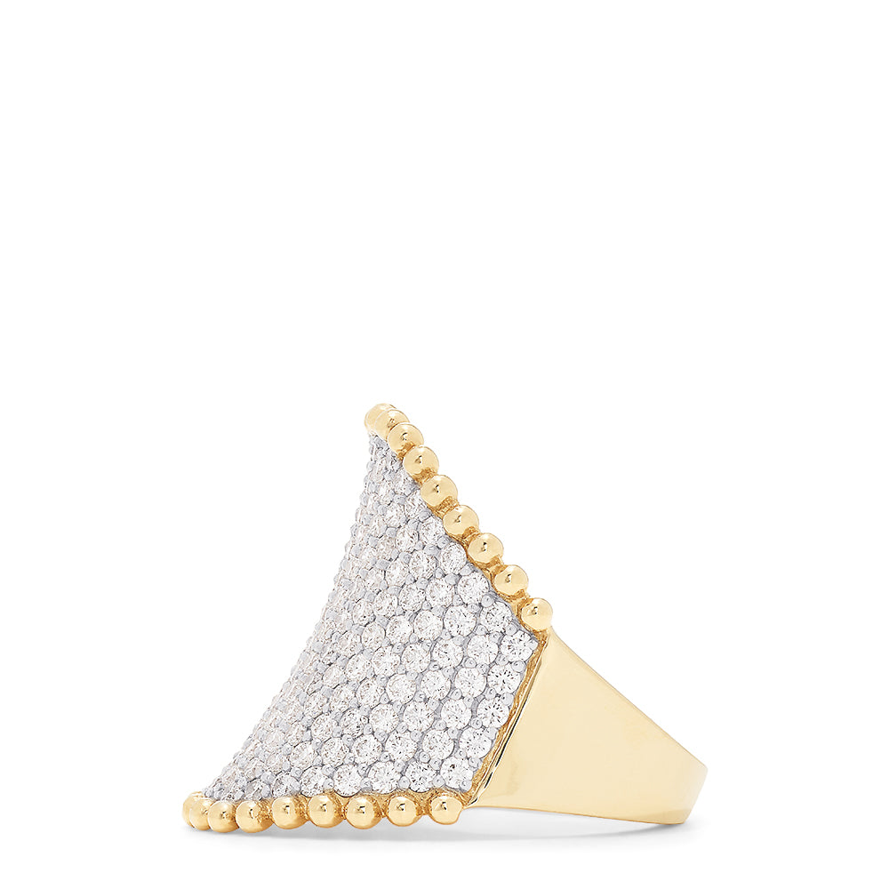 The DOro 14K Yellow Gold Diamond Pave Ring features 2.50 TCW of sparkling diamonds and is accented with two rows of rounded gold beads along the top and bottom edges.