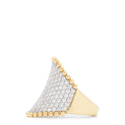 The DOro 14K Yellow Gold Diamond Pave Ring features 2.50 TCW of sparkling diamonds and is accented with two rows of rounded gold beads along the top and bottom edges.