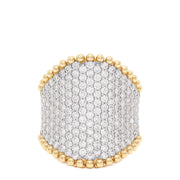 The DOro 14K Yellow Gold Diamond Pave Ring features 2.50 TCW of sparkling diamonds and is accented with two rows of rounded gold beads along the top and bottom edges.