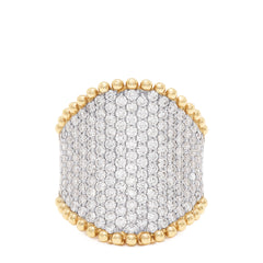 The DOro 14K Yellow Gold Diamond Pave Ring features 2.50 TCW of sparkling diamonds and is accented with two rows of rounded gold beads along the top and bottom edges.