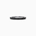 The 14K White Gold Black Diamond Stack Ring, 0.65 TCW, features small round black diamonds encircling the band and is shown against a white background.