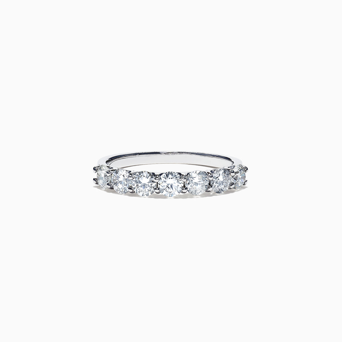 The Pave Classica 14K White Gold Diamond Band 1.03 TCW showcases seven round diamonds in a sleek, minimalist white gold band, elegantly presented against a plain white background.