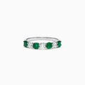 The Brasilica 14K White Gold Emerald and Diamond Ring, 1.12 TCW, features alternating green emeralds and clear diamonds set in a row on the band, shown against a white background.