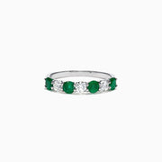 The Brasilica 14K White Gold Emerald and Diamond Ring, 1.12 TCW, features alternating green emeralds and clear diamonds set in a row on the band, shown against a white background.