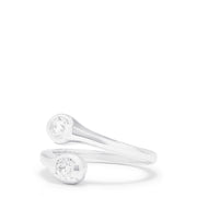 A 14K White Gold Two-of-Us Diamond Ring, 0.59 TCW, elegantly showcases two round bezel-set diamonds on a sleek band—an exquisite Effy design displayed on a white background.