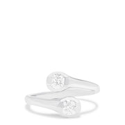 A 14K White Gold Two-of-Us Diamond Ring, 0.59 TCW, elegantly showcases two round bezel-set diamonds on a sleek band—an exquisite Effy design displayed on a white background.