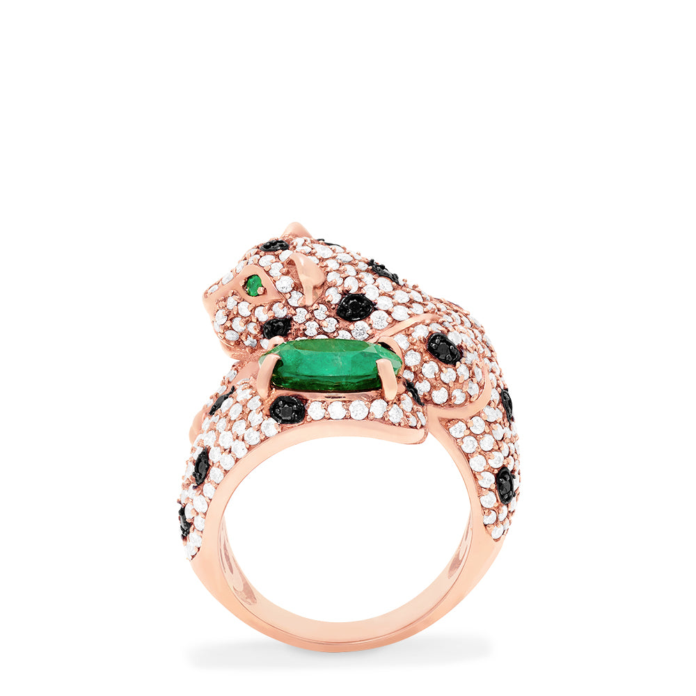 Effy Signature 14K Rose Gold Emerald and Diamond Panther Ring, 5.69 TCW
