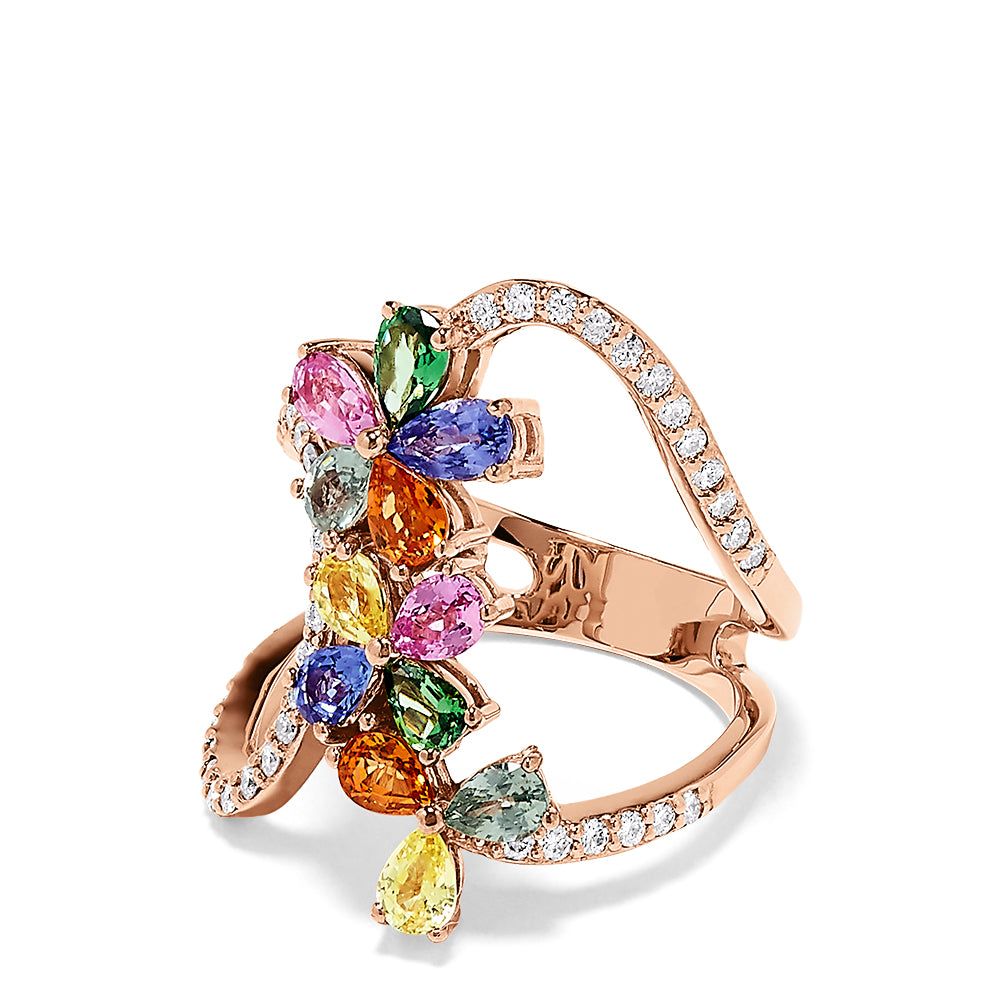 Effy Watercolors 14K Rose Gold Multi Sapphire and Diamond Ring, 3.39 TCW