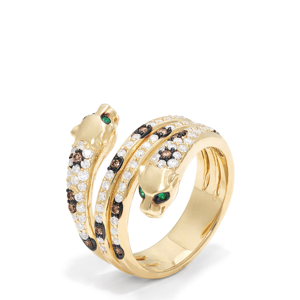 Effy Signature 14K Yellow Gold Emerald and Diamond Panther Ring, 0.67 TCW