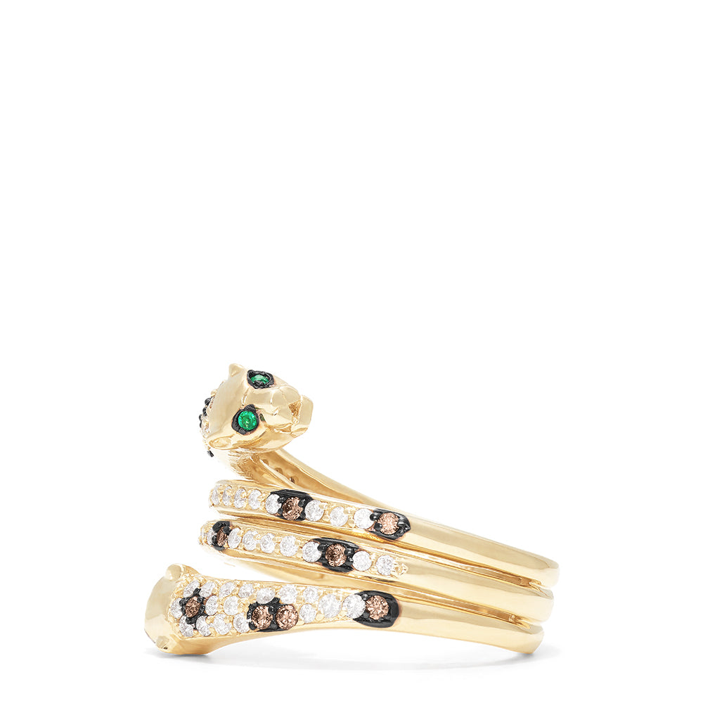Effy Signature 14K Yellow Gold Emerald and Diamond Panther Ring, 0.67 TCW