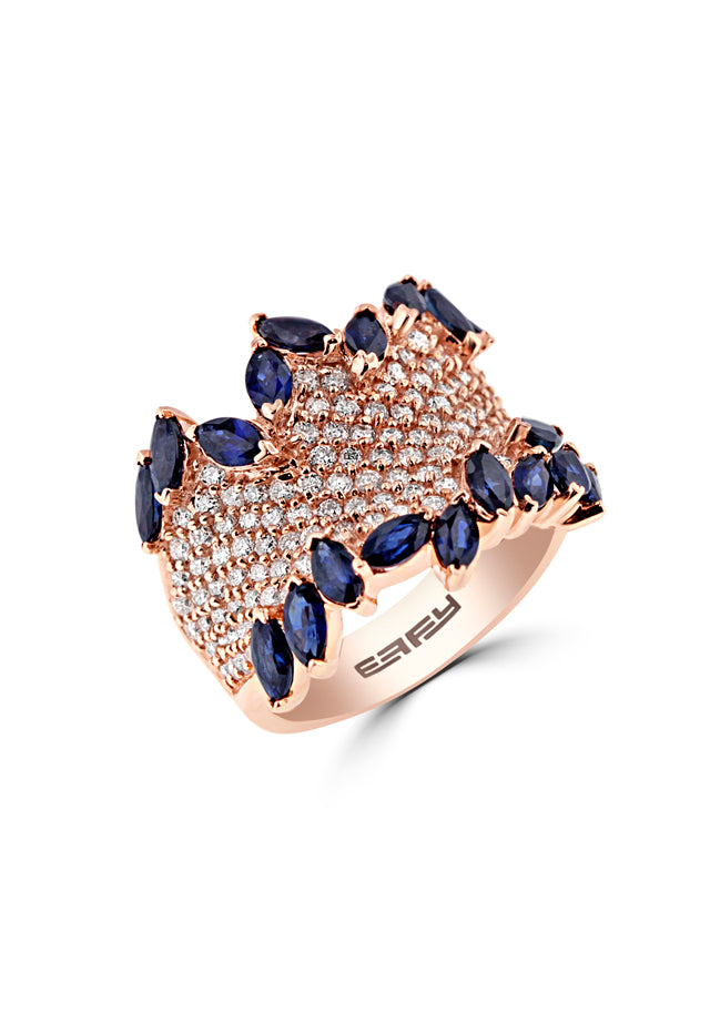 Effy 14K Rose Gold Blue Sapphire and Diamond Ring, 4.66 TCW