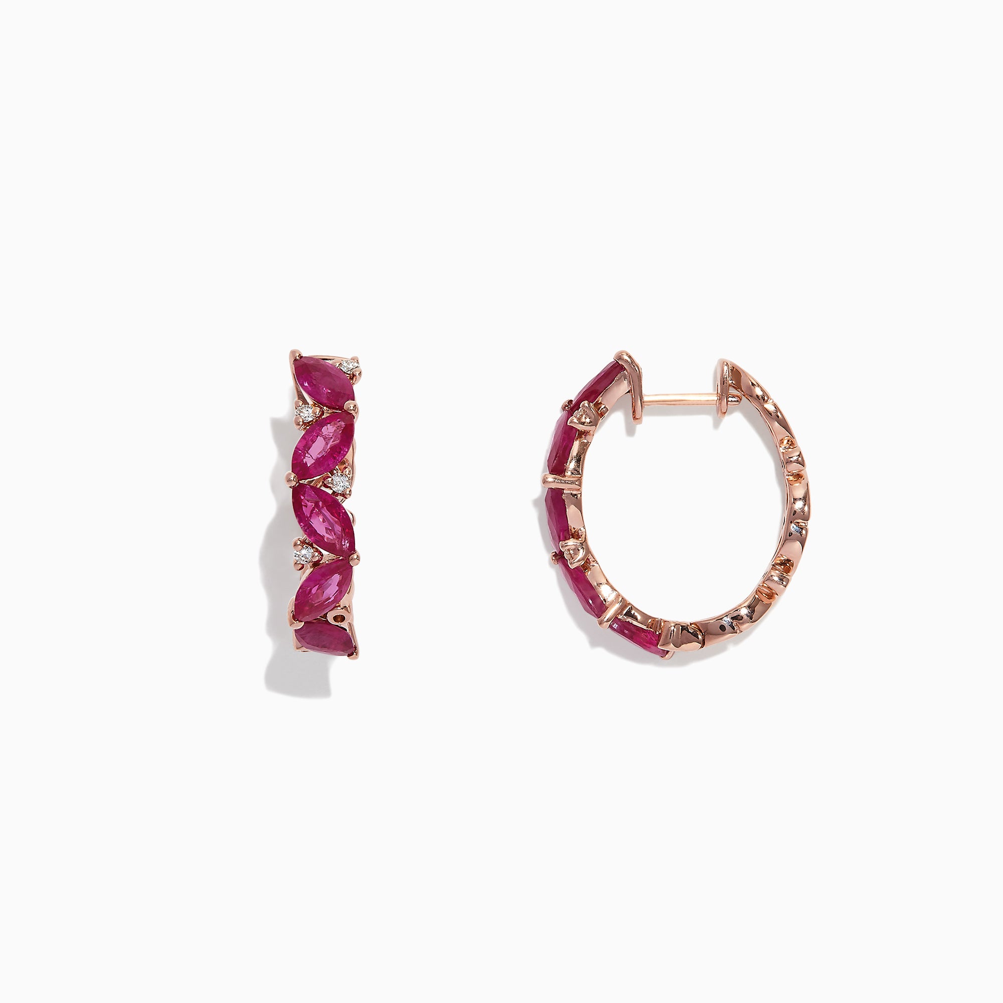 Effy Ruby Royale 14K Rose Gold Ruby and Diamond Hoop Earrings, 3.41 TCW