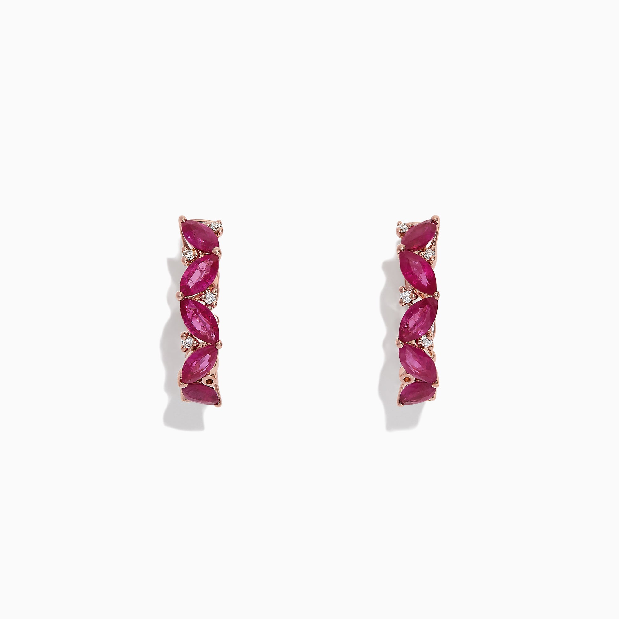 Effy Ruby Royale 14K Rose Gold Ruby and Diamond Hoop Earrings, 3.41 TCW