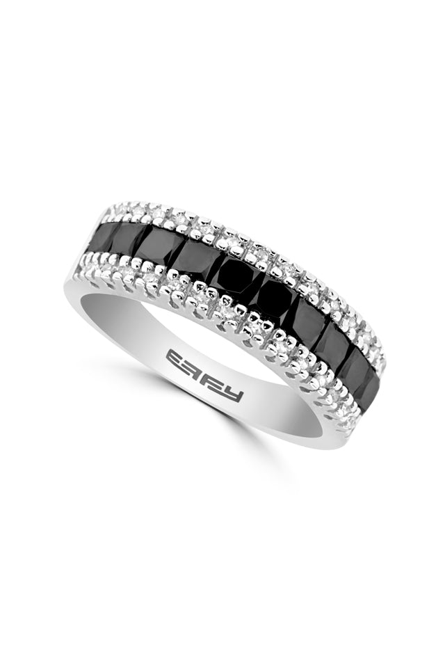 Effy 14K White Gold Black and White Diamond Ring, 1.11 TCW