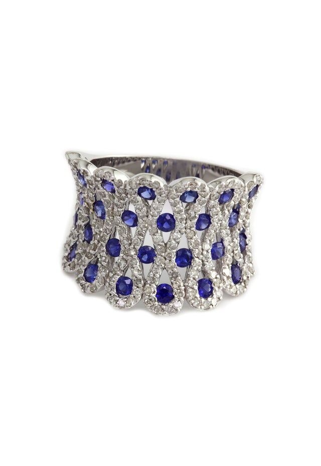 Effy 14K White Gold Blue Sapphire and Diamond Ring, 2.32 TCW