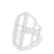 A modern 14K White Gold Diamond Geometric Ring, 0.66 TCW, features two vertical angular bands adorned with sparkling diamonds for an architectural look.