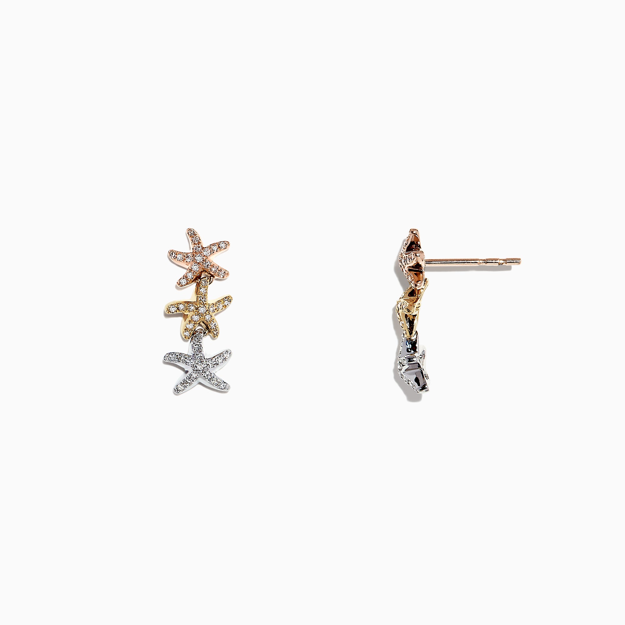 Effy Seaside 14K Tri Color Gold Diamond Starfish Earrings, 0.33 TCW