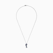 Seaside 14K White Gold Sapphire & Diamond Seahorse Pendant (0.78 TCW) on a delicate white gold chain, set with sapphire and white gemstones, displayed against a plain white background.