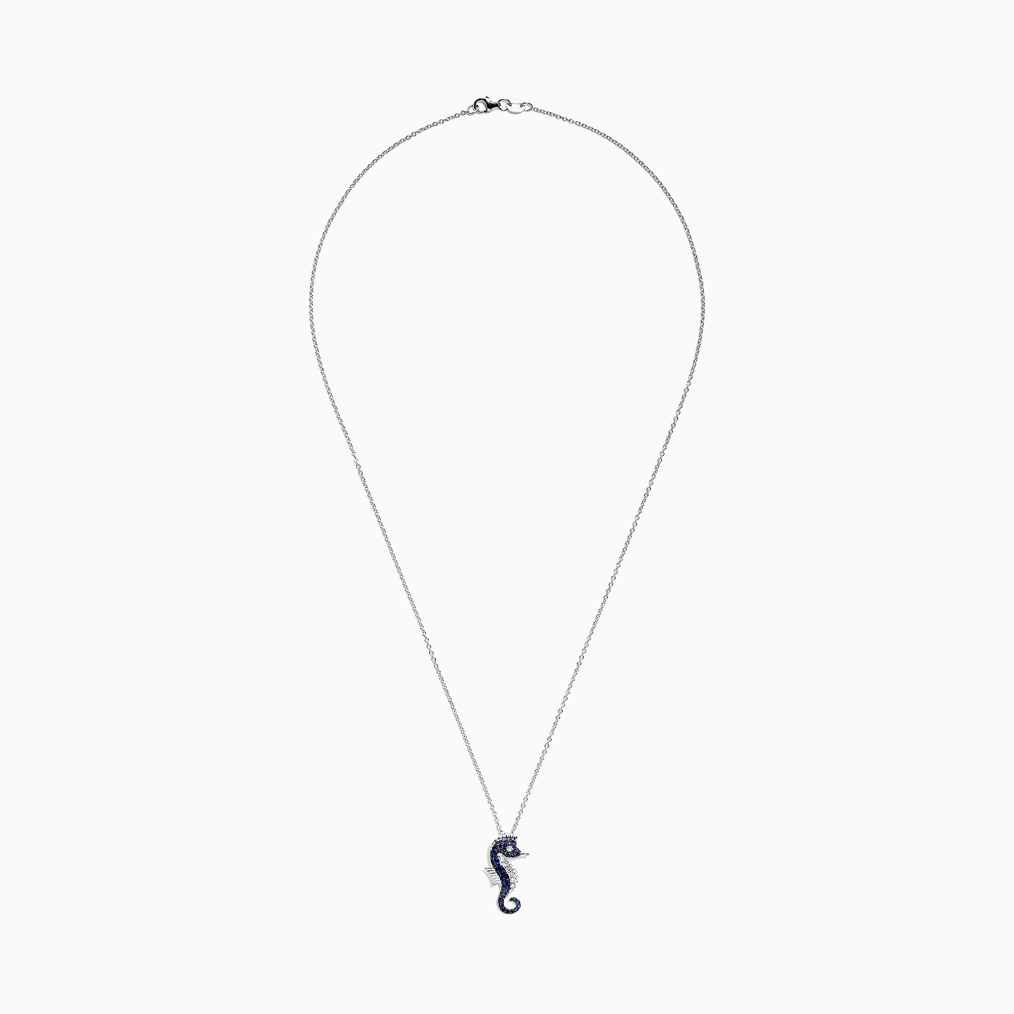 Seaside 14K White Gold Sapphire & Diamond Seahorse Pendant (0.78 TCW) on a delicate white gold chain, set with sapphire and white gemstones, displayed against a plain white background.
