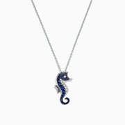 Seaside 14K White Gold Sapphire & Diamond Seahorse Pendant (0.78 TCW) on a delicate white gold chain, set with sapphire and white gemstones, displayed against a plain white background.