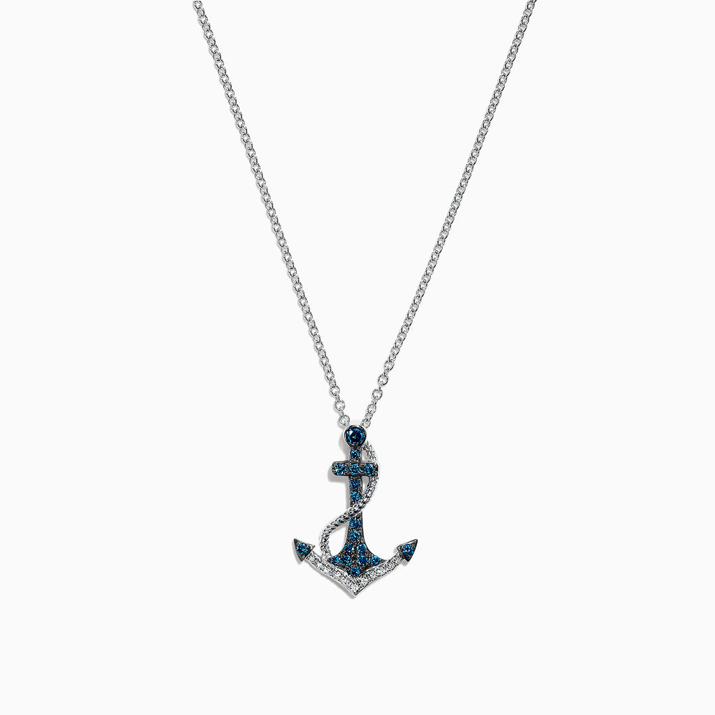 Effy Seaside 14K White Gold Blue & White Diamond Anchor Pendant, 0.20 TCW