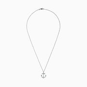 A Seaside 14K White Gold Diamond Anchor Pendant (0.21 ct) is displayed on a plain white background, its silver design encrusted with sparkling diamonds.