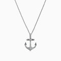 A Seaside 14K White Gold Diamond Anchor Pendant (0.21 ct) is displayed on a plain white background, its silver design encrusted with sparkling diamonds.