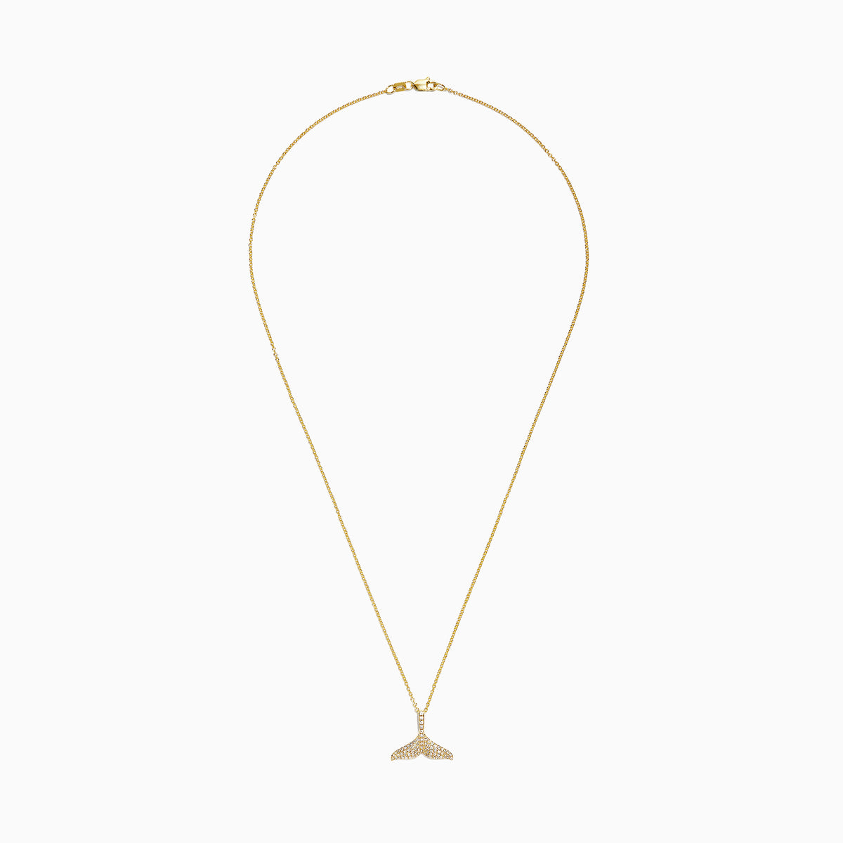 The Seaside 14K Yellow Gold Diamond Whales Tail Pendant, 0.28 TCW, features an elegant whale tail adorned with sparkling diamonds—an exquisite piece for those who love unique pendant styles.