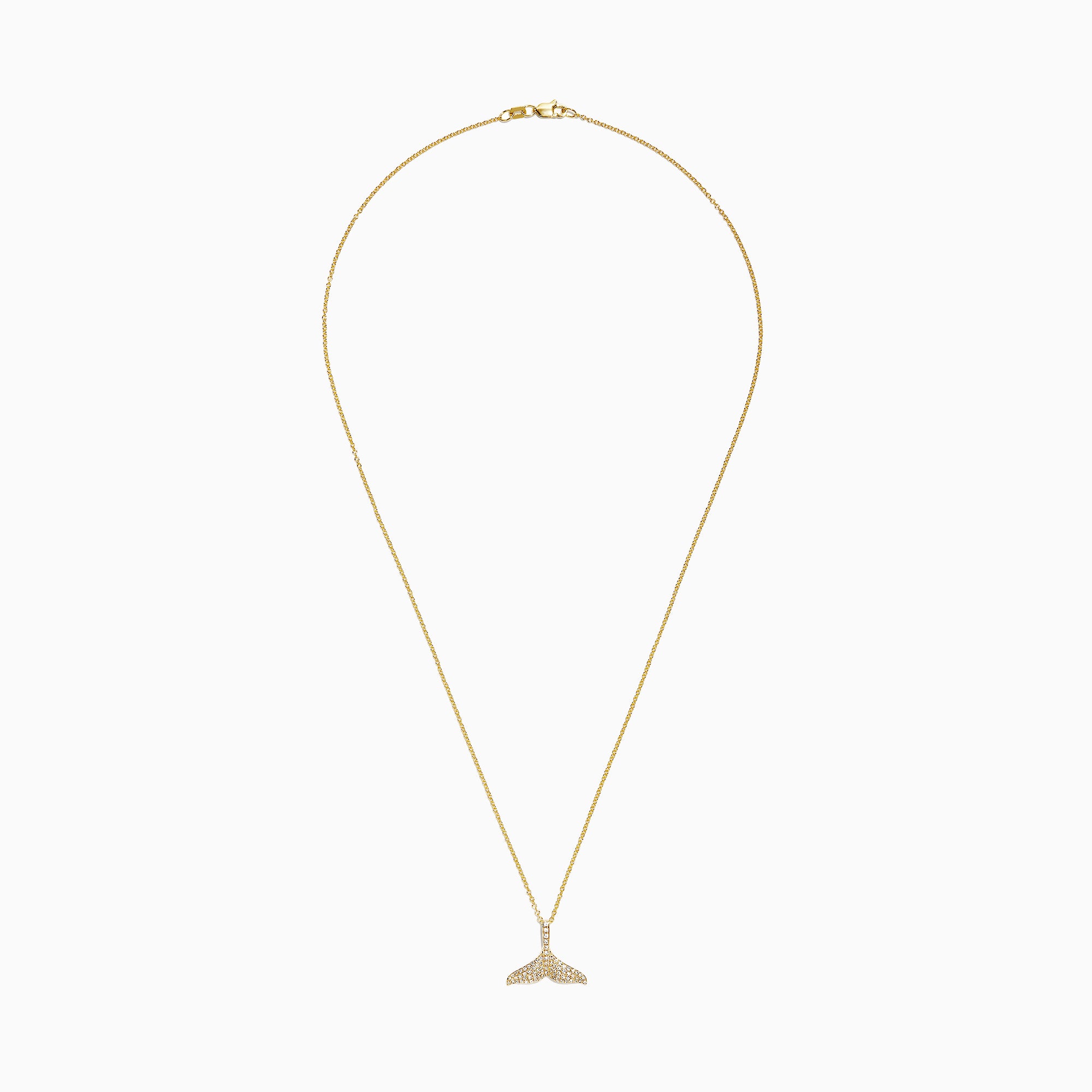 The Seaside 14K Yellow Gold Diamond Whales Tail Pendant, 0.28 TCW, features an elegant whale tail adorned with sparkling diamonds—an exquisite piece for those who love unique pendant styles.