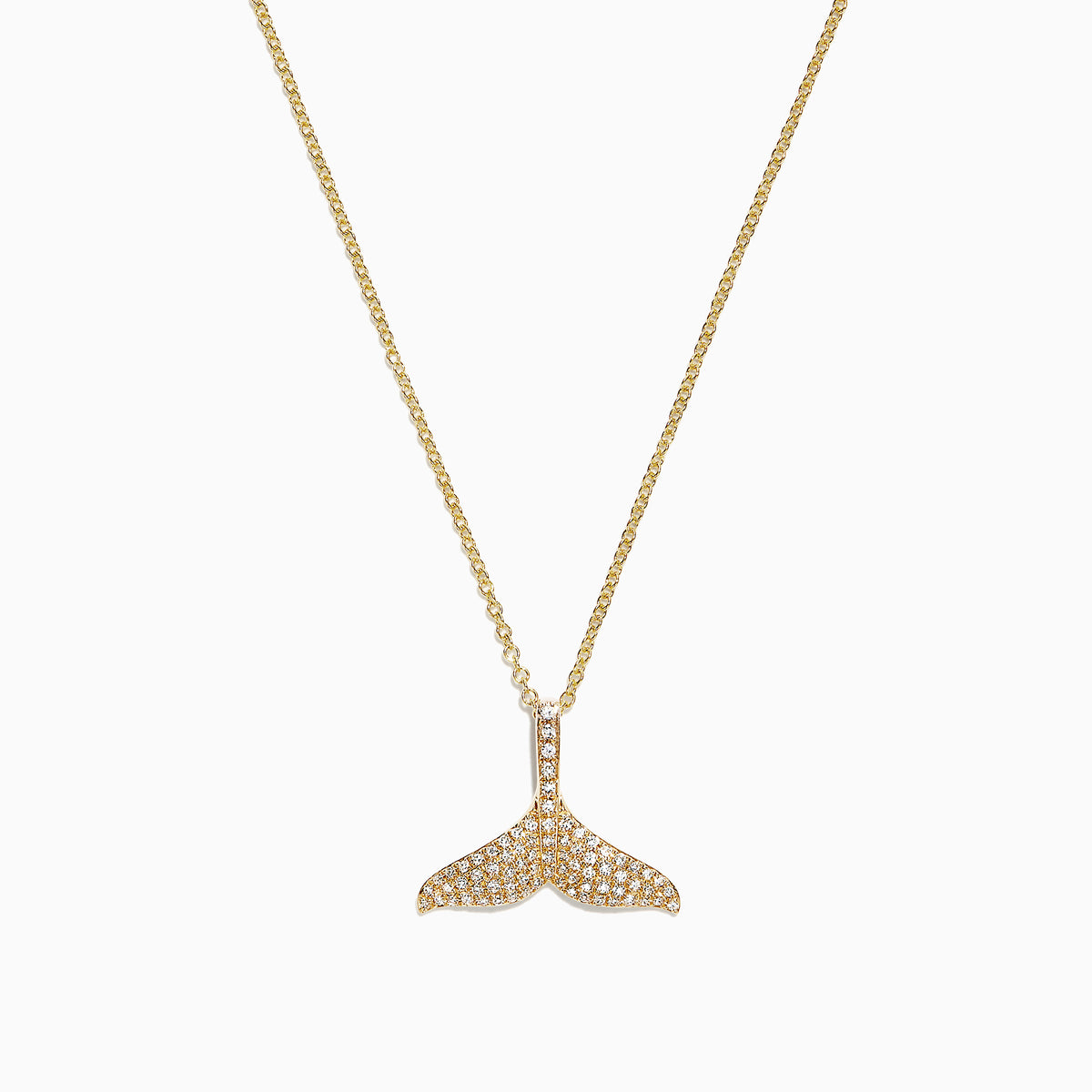 The Seaside 14K Yellow Gold Diamond Whales Tail Pendant, 0.28 TCW, features an elegant whale tail adorned with sparkling diamonds—an exquisite piece for those who love unique pendant styles.