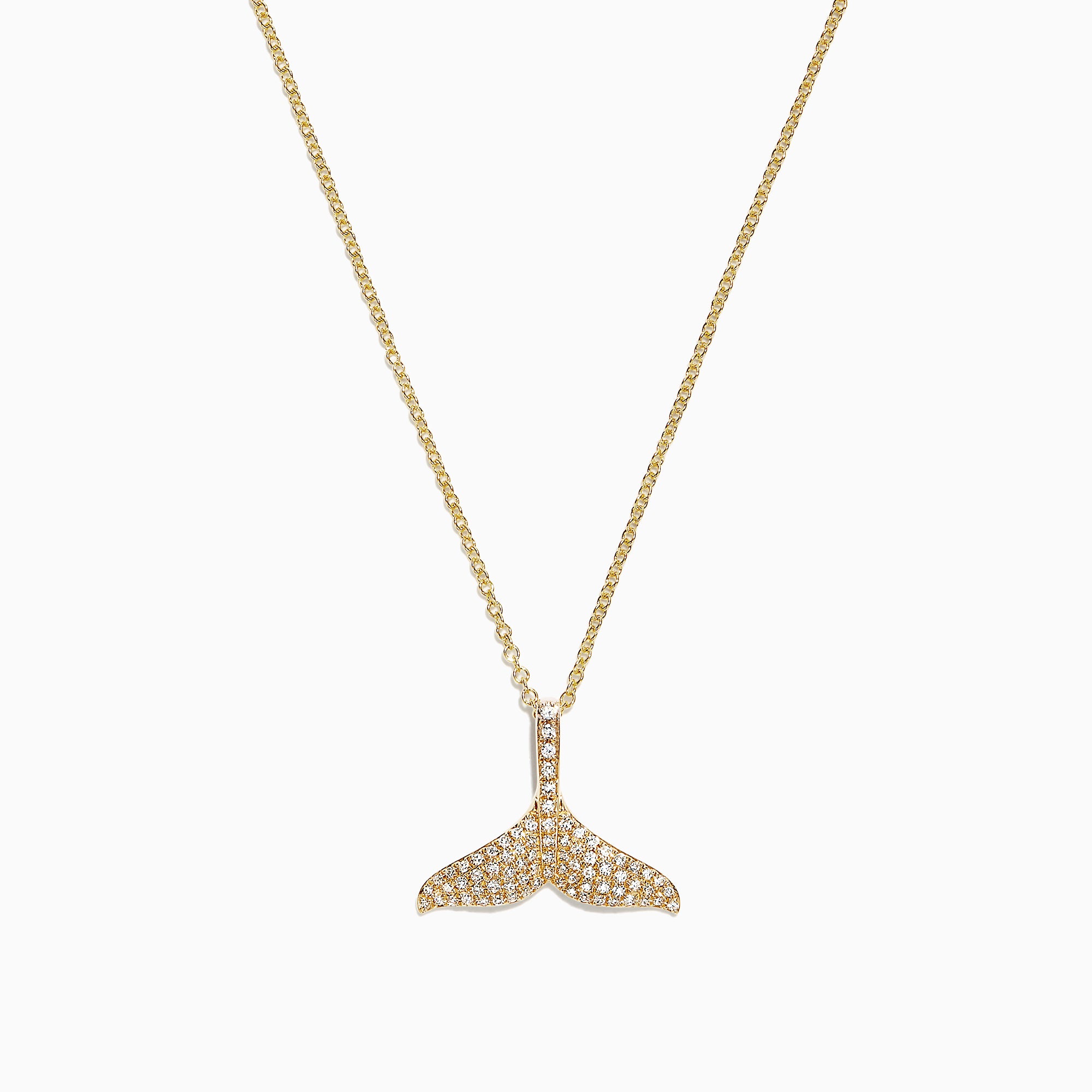 The Seaside 14K Yellow Gold Diamond Whales Tail Pendant, 0.28 TCW, features an elegant whale tail adorned with sparkling diamonds—an exquisite piece for those who love unique pendant styles.