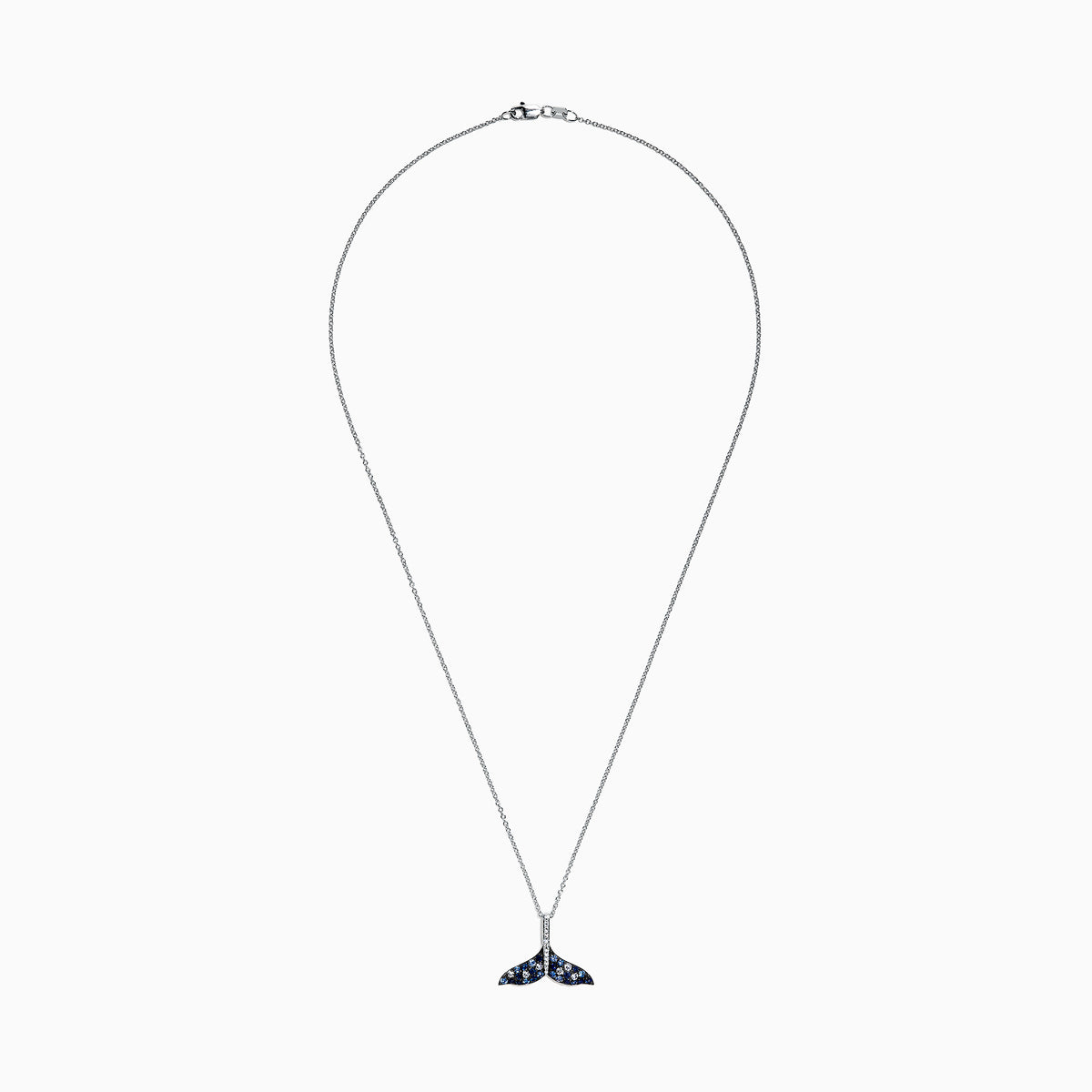 The Seaside 14K Gold Sapphire & Diamond Whales Tail Pendant, 0.79 TCW, features a whale tail design with sparkling sapphires and diamonds set in shimmering 14K gold.