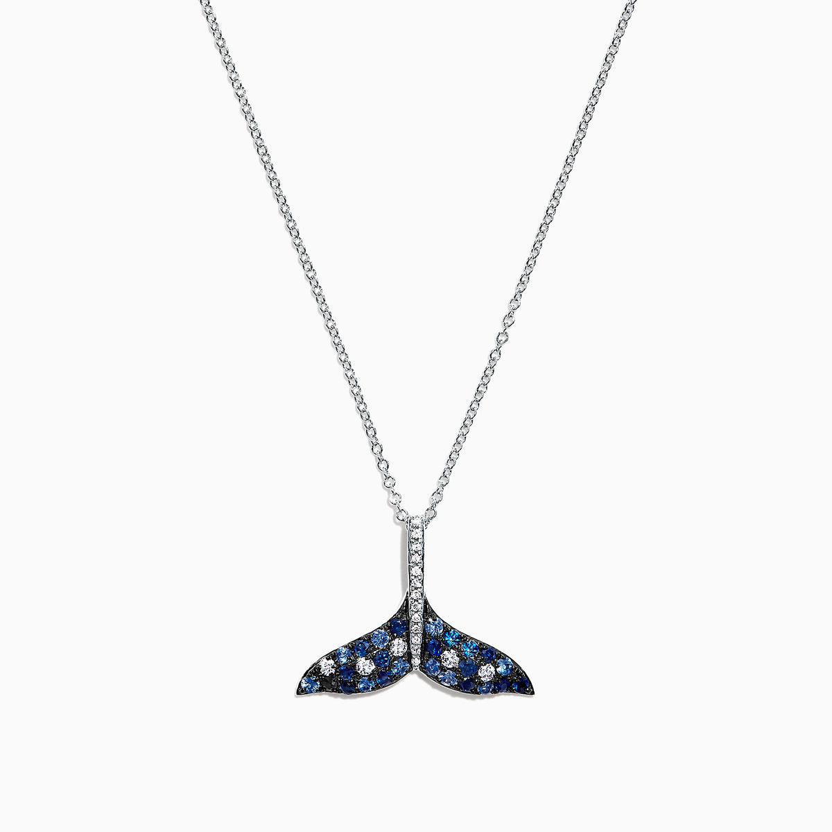 The Seaside 14K Gold Sapphire & Diamond Whales Tail Pendant, 0.79 TCW, features a whale tail design with sparkling sapphires and diamonds set in shimmering 14K gold.