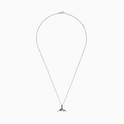 The Seaside 14K White Gold Blue Diamond Whales Tail Pendant (0.05 TCW) features a sparkling row of blue diamonds along the center, complemented by a thin chain and polished finish for an elegant, ocean-inspired look.