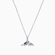The Seaside 14K White Gold Diamond Whales Tail Pendant, 0.05 TCW, is showcased with a row of sparkling diamonds along the center, set against a plain white background.