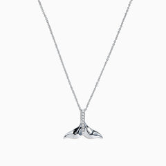 The Seaside 14K White Gold Diamond Whales Tail Pendant, 0.05 TCW, is showcased with a row of sparkling diamonds along the center, set against a plain white background.