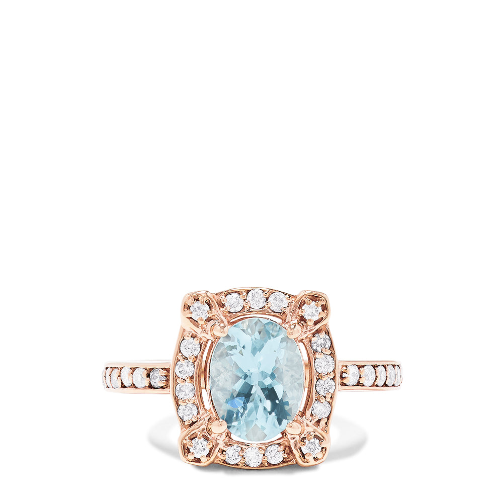 Effy 14K Rose Gold Aquamarine and Diamond Ring, 2.11 TCW