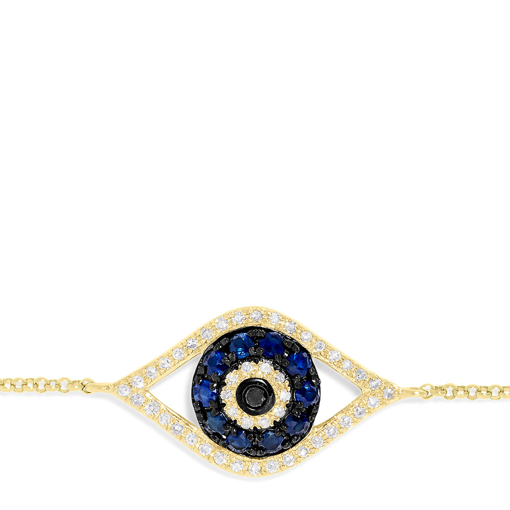 Effy Novelty 14K Yellow Gold Sapphire & Diamond Evil Eye Bracelet, 0.43 TCW