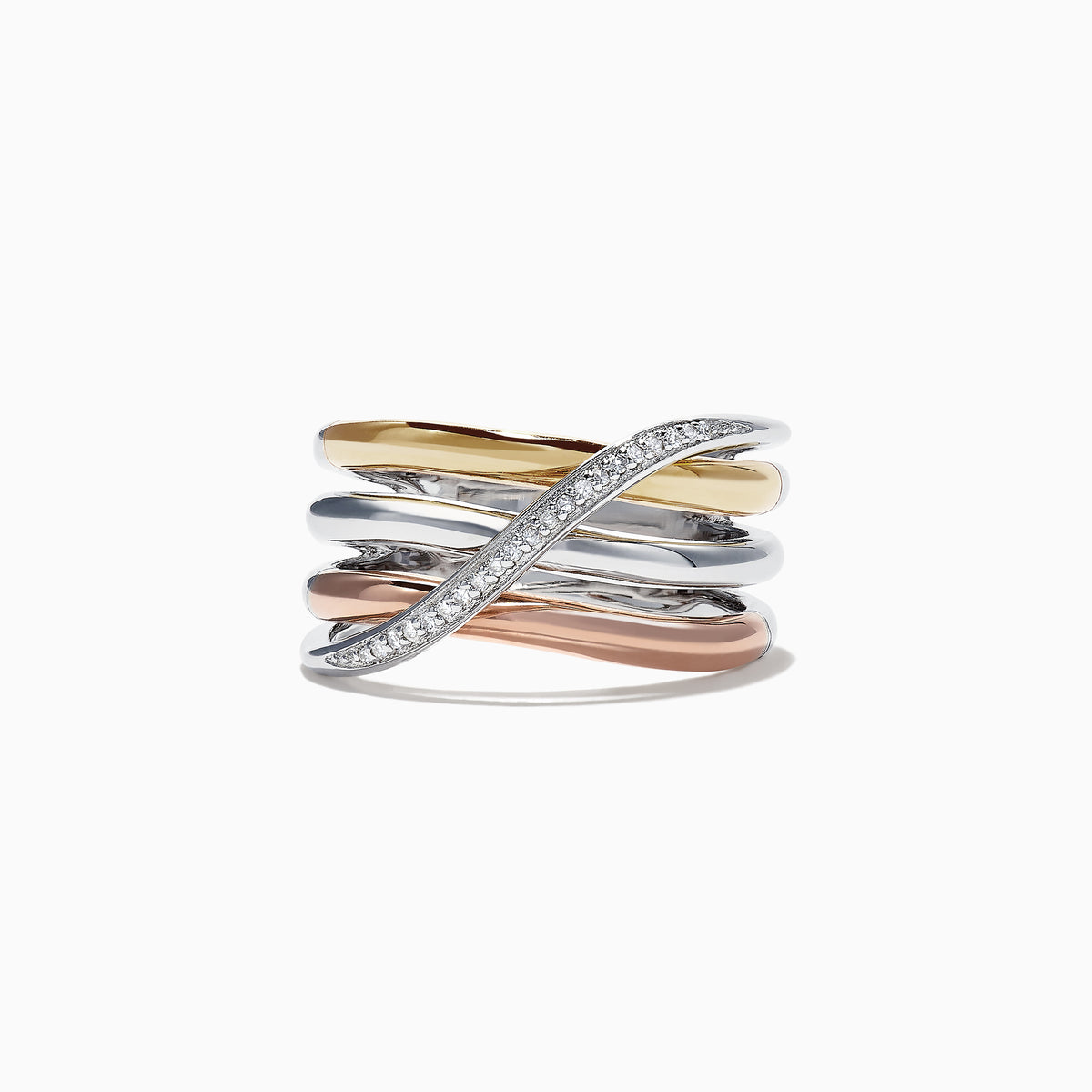 The Trio Sterling Silver & 14K Gold Diamond Crossover Ring, 0.07 TCW, features intertwined bands of sterling silver and 14K gold with sparkling diamonds on one band for a modern, elegant look.