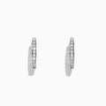 The Pave Classica 14K White Gold Channel-Set Diamond Hoop Earrings, 0.48 TCW, feature small round diamonds encrusted in a channel-set design along the outer edge, shown against a plain white background.