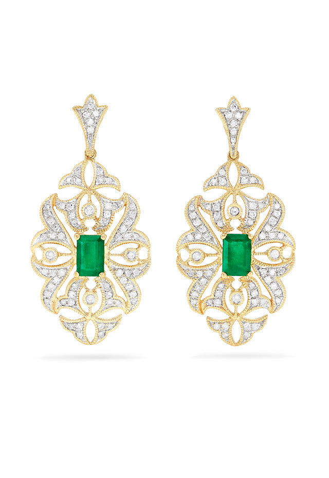 Effy Brasilica 14K Gold Emerald & Diamond Filigree Earrings, 1.59 TCW