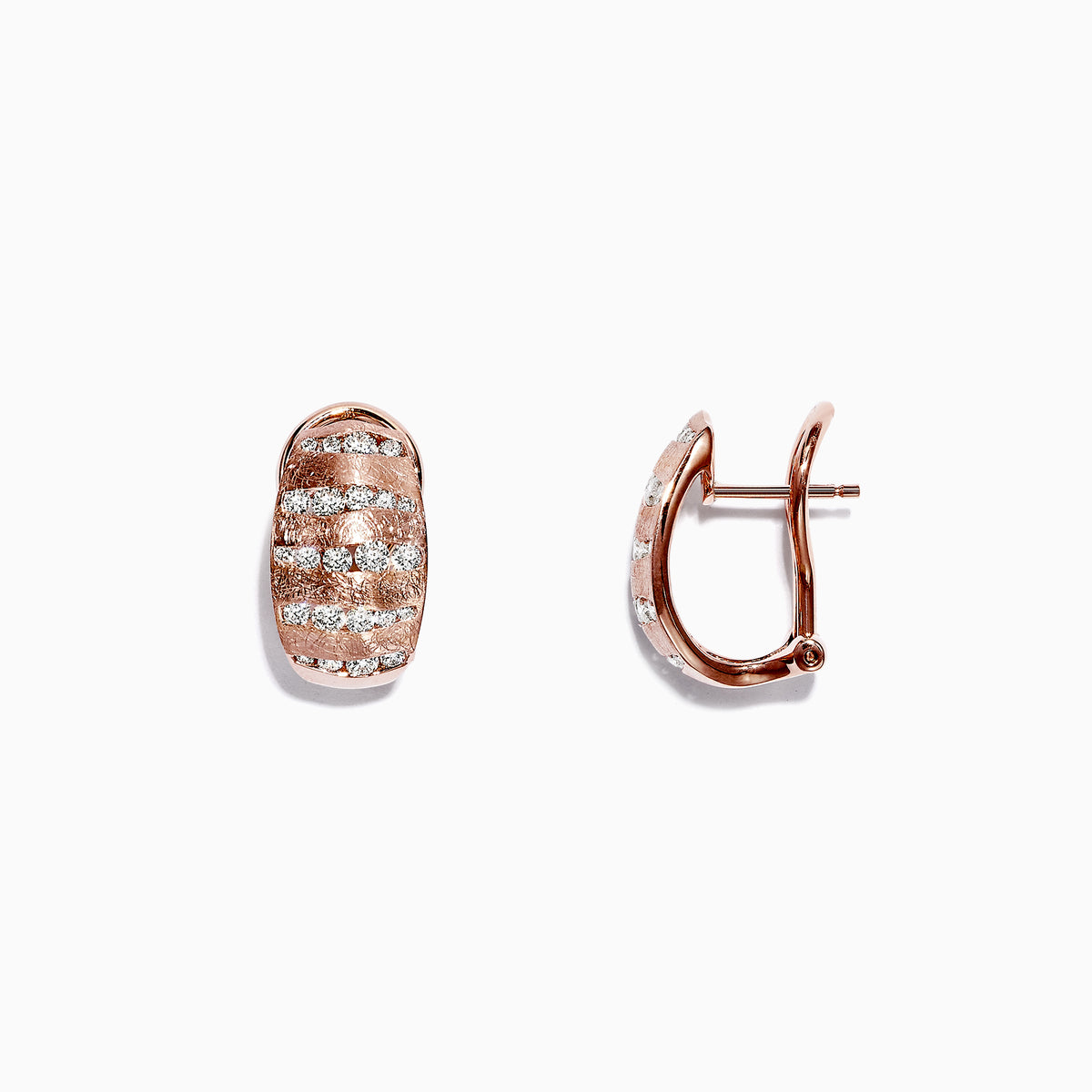 The Pave Rose 14K Rose Gold Diamond Earrings, 1.12 TCW, feature horizontal rows of sparkling diamonds on a white background.