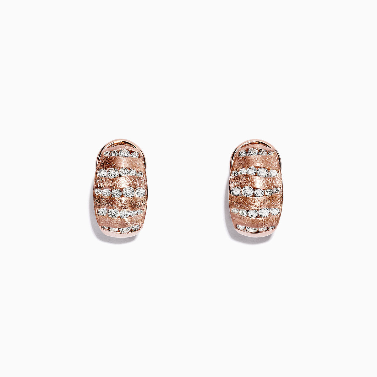 The Pave Rose 14K Rose Gold Diamond Earrings, 1.12 TCW, feature horizontal rows of sparkling diamonds on a white background.