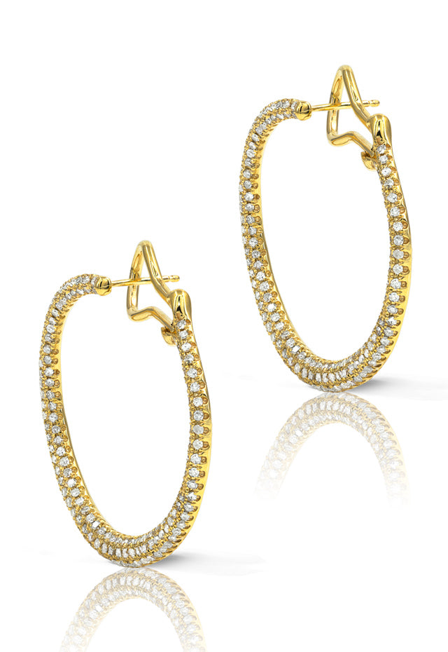 14K Yellow Gold Diamond 1" Hoop Earrings, 1.42 TCW