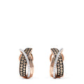 The 14K Rose Gold Espresso and White Diamond Earrings, 0.73 TCW, feature elegant crisscrossed bands—one with sparkling espresso diamonds, the other with white diamonds—for a sophisticated, modern look.