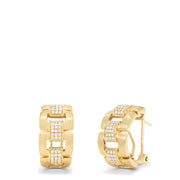 The D'Oro 14K Yellow Gold Diamond Links Earrings (0.32 TCW) feature a chunky, link-inspired design with rectangular segments and rows of sparkling diamonds, complete with a matte finish for an elegant, modern look.