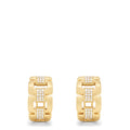 The D'Oro 14K Yellow Gold Diamond Links Earrings (0.32 TCW) feature a chunky, link-inspired design with rectangular segments and rows of sparkling diamonds, complete with a matte finish for an elegant, modern look.