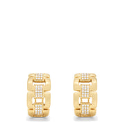 The D'Oro 14K Yellow Gold Diamond Links Earrings (0.32 TCW) feature a chunky, link-inspired design with rectangular segments and rows of sparkling diamonds, complete with a matte finish for an elegant, modern look.