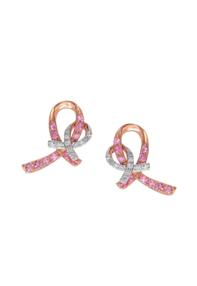 14K Rose Gold Pink Sapphire and Diamond Ribbon Earrings, 0.54 TCW